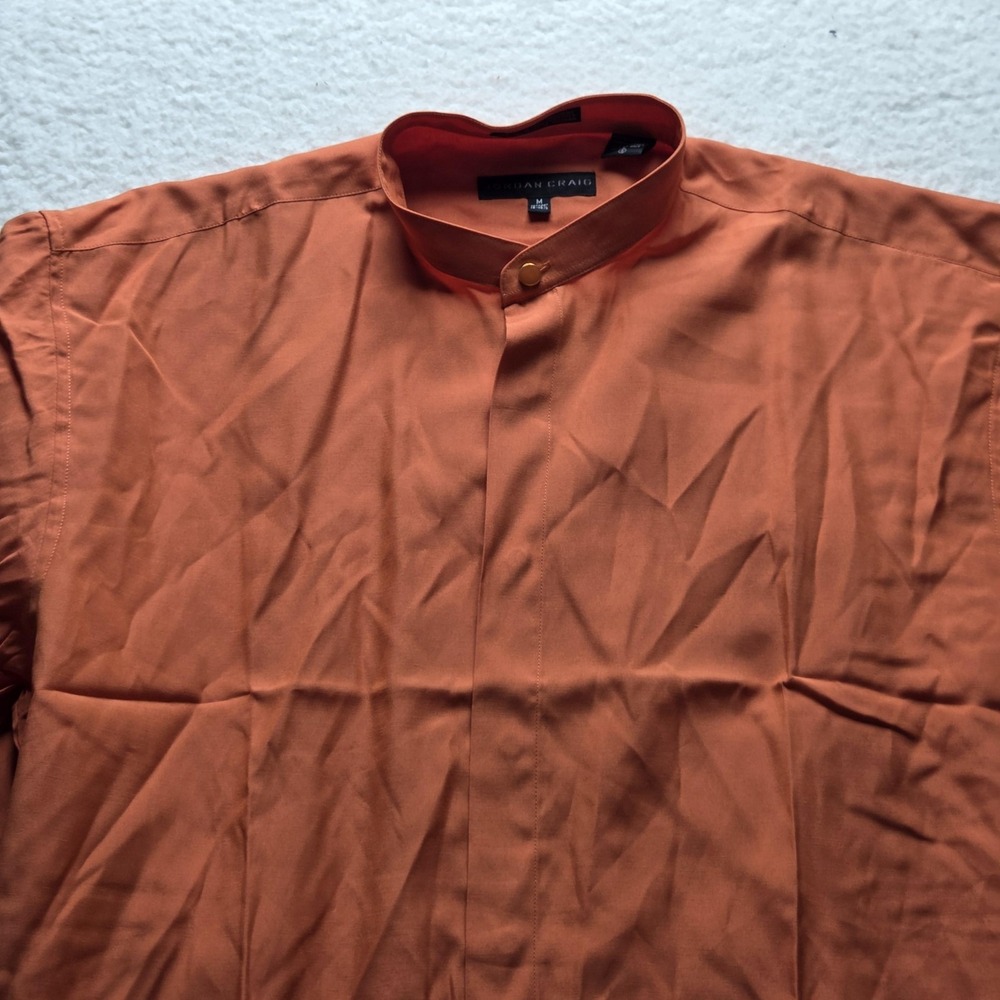 Jordan Craig Dress Shirt Mens M 15.5 Orange Solid Band Collar Rayon Blend LS